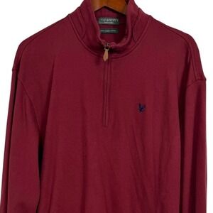 Lyle & Scott Mens Quarter Zip‎ Pullover Burgundy Combed Cotton Sweater XL